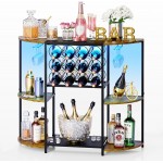 JKsmart Wine Bar Cabinet with LED Lights, Mini Wine Rack with Storage and Glass Holder, Home Bar Cart for Liquor, 3-Tier Bar Table for Kitchen, Dining Room, Living Room, Rustic Brown