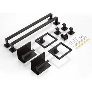 10-Piece 23.6 Inch Matte Black Bathroom Hardware Accessories Set, Bath Towel Bar Set, SUS304 Stainless Steel Toilet Paper Holder with Shelf, Towel Hooks, Towel Rings Wall Mounted