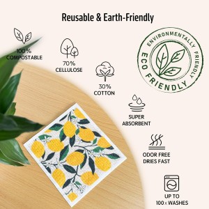 Swedish Dishcloths for Kitchen, Swedish Dish Cloths 5 Pack, Super Absorbent Reusable Paper Towels Washable, Biodegradable, Quick Drying, Dishwasher Safe