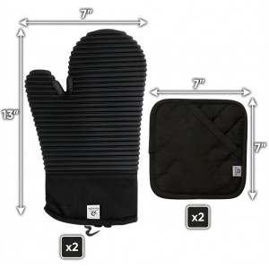 Extra Long Silicone Oven Mitts and Pot Holders Sets | Heat Resistant 500°F BPA-Free Food Grade Silicone Hot Pads & Kitchen Mittens | 4-Piece Set of Oven Gloves & Potholders for Kitchens.