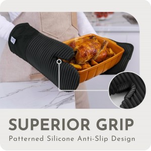 Extra Long Silicone Oven Mitts and Pot Holders Sets | Heat Resistant 500°F BPA-Free Food Grade Silicone Hot Pads & Kitchen Mittens | 4-Piece Set of Oven Gloves & Potholders for Kitchens.