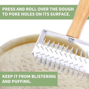 Pizza Dough Docker, Professional Dough Roller with Wooden Handle, Sturdy Pizza Docking Tool that Prevents Dough from Blistering, Time-Saver for Making Pizza Cookie Pie Pastry