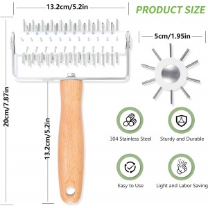 Pizza Dough Docker, Professional Dough Roller with Wooden Handle, Sturdy Pizza Docking Tool that Prevents Dough from Blistering, Time-Saver for Making Pizza Cookie Pie Pastry