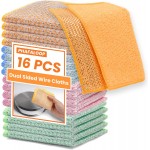 16 Pcs Multipurpose Wire Dishwashing Rags, Upgraded Dual-Sided Non Scratch Wire Dishcloth, Reusable Metal Wash Cloth, Steel Wool Cleaning Cloths for Kitchen, Cookware, Sinks, Stove Tops