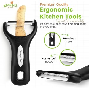 Spring Chef Vegetable Peelers for Kitchen - Stainless Steel Swivel, Y & Julienne Peelers, Potato Peelers with Soft Grip Handles, Kitchen Utensils Set of 3 for Fruits, Veggies, Apples, Carrots