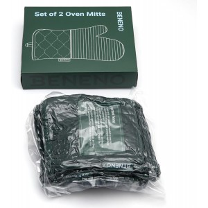 Beneno Kitchen Oven Mitts 2-Pack Heat Resistant to 500°F with Non-Slip Silicone Grip, Extra Long 14.3