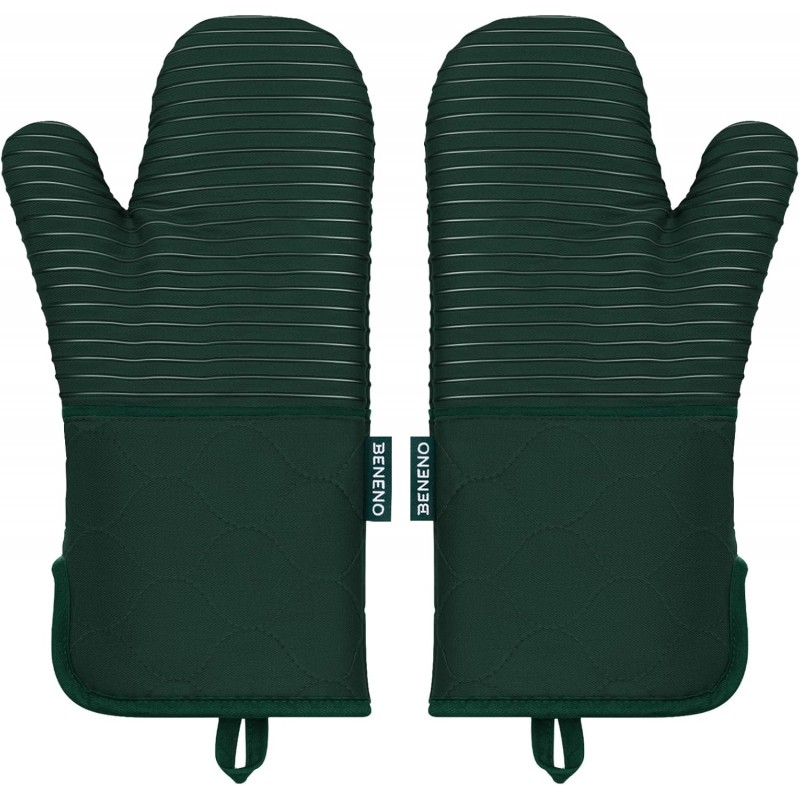Beneno Kitchen Oven Mitts 2-Pack Heat Resistant to 500°F with Non-Slip Silicone Grip, Extra Long 14.3