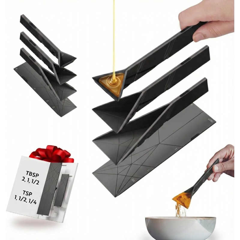 POLYGONS - Original Flat 3-in-1 Folding Measuring Spoons | 2 Spoons fold into 6 Sizes | Magnetic | DuraBend Tech lasts 100k+ folds | LeakProof for Wet & Dry | Gift Packaging | Baking/Cooking (Black)