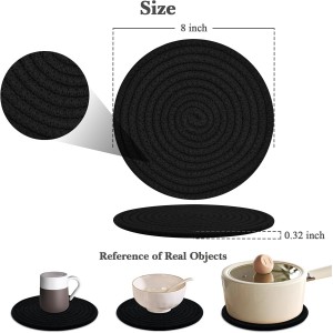 Trivets for Hot Dishes, 4 Pot Holders for Kitchen, Heat Resistant Mats for Countertop, 8 Inch Hot Pads for Hot Pots and Pans, Coaster, Home Essentials, Rustic Farmhouse Decor (Black)