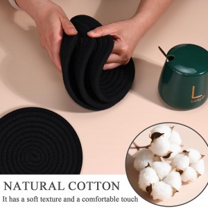 Trivets for Hot Dishes, 4 Pot Holders for Kitchen, Heat Resistant Mats for Countertop, 8 Inch Hot Pads for Hot Pots and Pans, Coaster, Home Essentials, Rustic Farmhouse Decor (Black)