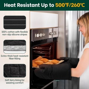 Beneno Kitchen Oven Mitts 2-Pack Heat Resistant to 500°F with Non-Slip Silicone Grip, Extra Long 14.3