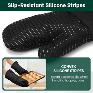 Beneno Kitchen Oven Mitts 2-Pack Heat Resistant to 500°F with Non-Slip Silicone Grip, Extra Long 14.3