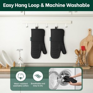 Beneno Kitchen Oven Mitts 2-Pack Heat Resistant to 500°F with Non-Slip Silicone Grip, Extra Long 14.3