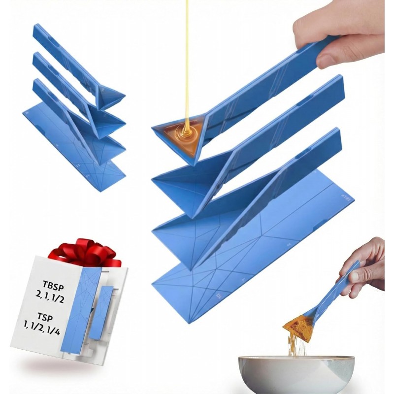 POLYGONS - Original Flat 3-in-1 Folding Measuring Spoons | 2 Spoons fold into 6 Sizes | Magnetic | DuraBend Tech lasts 100k+ folds | LeakProof for Wet & Dry | Gift Packaging | Baking/Cooking (Blue)