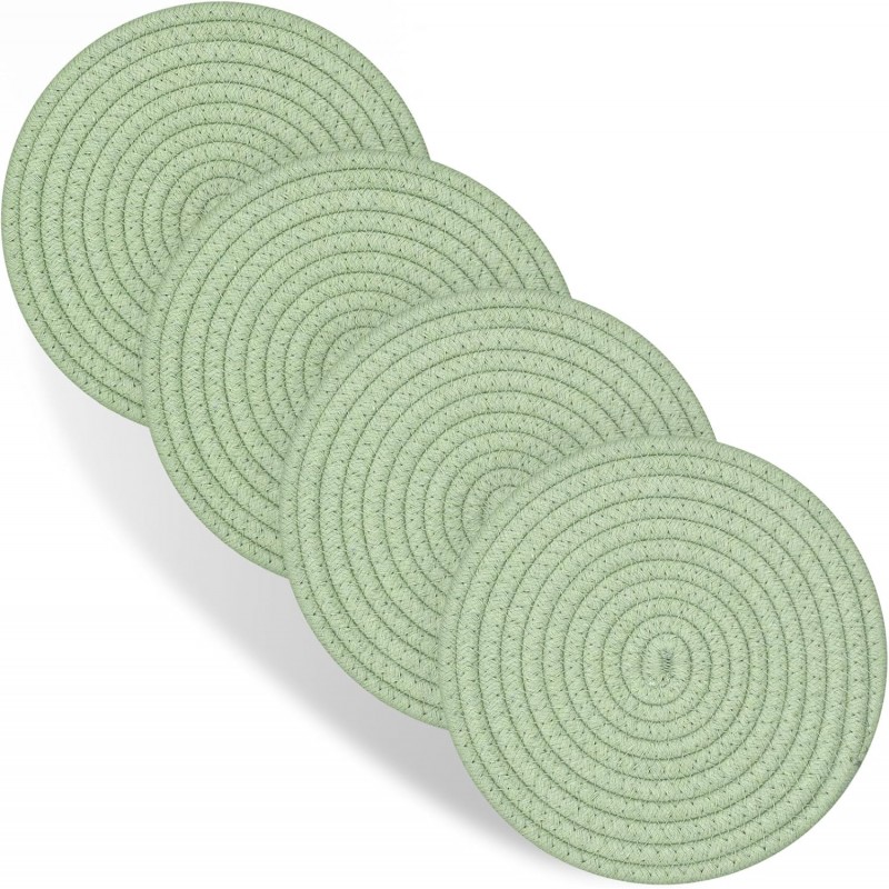 Trivets for Hot Dishes, 4 Pot Holders for Kitchen, Heat Resistant Mats for Countertop, 8 Inch Hot Pads for Hot Pots and Pans, Coaster, Home Essentials, Rustic Farmhouse Decor (Green)