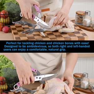 Heavy Duty Kitchen shears, all Purpose shears for food, Poultry Scissors, Stainless Steel Kitchen Scissors for camping, baking G10 Donut Pink