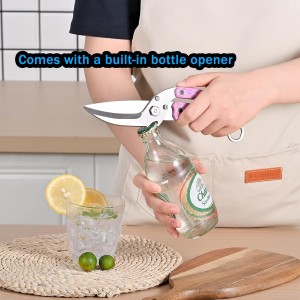 Heavy Duty Kitchen shears, all Purpose shears for food, Poultry Scissors, Stainless Steel Kitchen Scissors for camping, baking G10 Donut Pink