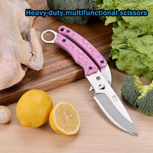 Heavy Duty Kitchen shears, all Purpose shears for food, Poultry Scissors, Stainless Steel Kitchen Scissors for camping, baking G10 Donut Pink