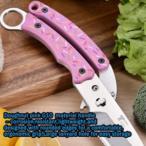 Heavy Duty Kitchen shears, all Purpose shears for food, Poultry Scissors, Stainless Steel Kitchen Scissors for camping, baking G10 Donut Pink