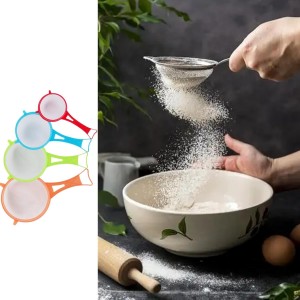 4 Pcs Flour Sifter for Baking, Flour Sieve Scoop Strainer, Manual Mesh Colander Baking Tool, Multifunctional Juice Filter with Long Handle, Random Colors