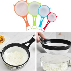 4 Pcs Flour Sifter for Baking, Flour Sieve Scoop Strainer, Manual Mesh Colander Baking Tool, Multifunctional Juice Filter with Long Handle, Random Colors