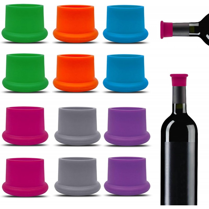 12 Pcs Colorful Wine Stoppers, Reusable Silicone Wine Corks,Champagne Stoppers,Beverages Beer Bottle Caps,Wine Bottle Stoppers for Glass Bottles, Keep Wine Fresh