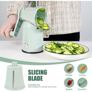 Rotary Cheese Grater with Handle: 5-in-1 Cheese Grater Hand Crank, Strong Suction Base for Fruit Vegetables Nuts with Blade Storage Box (Green)