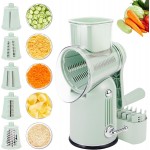 Rotary Cheese Grater with Handle: 5-in-1 Cheese Grater Hand Crank, Strong Suction Base for Fruit Vegetables Nuts with Blade Storage Box (Green)