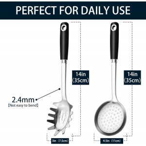 18/0 Stainless Steel Spaghetti Spoon & Slotted Spoon for Cooking, Heavy Duty Frying Spoon Pasta Strainer Skimmer, Cooking Utensils Commercial and Residential Use, Pack of 2