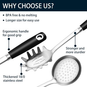 18/0 Stainless Steel Spaghetti Spoon & Slotted Spoon for Cooking, Heavy Duty Frying Spoon Pasta Strainer Skimmer, Cooking Utensils Commercial and Residential Use, Pack of 2