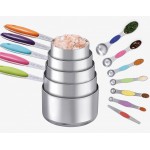 12 PCS Measuring Cups and Spoons Set Stainless Steel, 5 Measuring Cups with Colorful Silicone Handle and 6 Double-Sided Magnetic Measuring Spoons & 1 Leveler for Cooking and Baking (5+6+1)