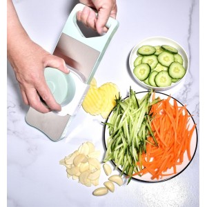 6-Blade Mandoline Slicer with Slide-On Hand Guard - Vegetable Slicer, Potato/Onion/Garlic Slicer, Kitchen Grater(Multi-Color) (Seafoam green, 6-in-1)