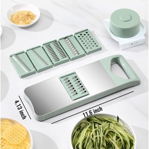 6-Blade Mandoline Slicer with Slide-On Hand Guard - Vegetable Slicer, Potato/Onion/Garlic Slicer, Kitchen Grater(Multi-Color) (Seafoam green, 6-in-1)