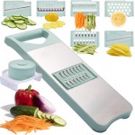 6-Blade Mandoline Slicer with Slide-On Hand Guard - Vegetable Slicer, Potato/Onion/Garlic Slicer, Kitchen Grater(Multi-Color) (Seafoam green, 6-in-1)