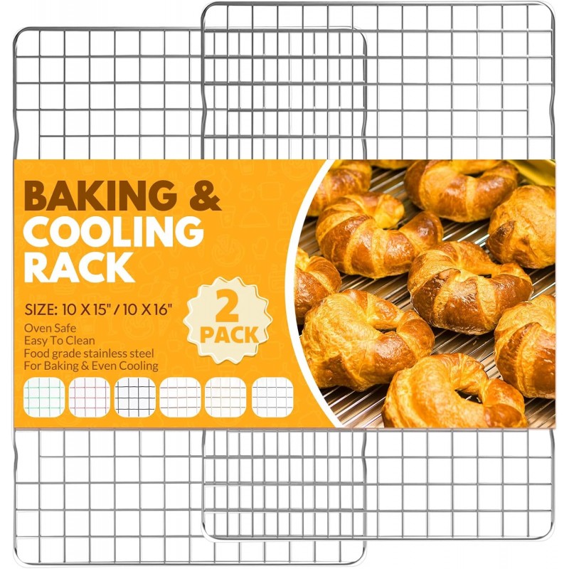 2 PCS Cooling Racks for Cooking and Baking, 15x10 Inches Stainless Steel Cooling Rack, Sheet Pan with Wire Rack for Baking Sheet, Bacon Rack Oven Safe Fits Jelly Roll Sheet Pan