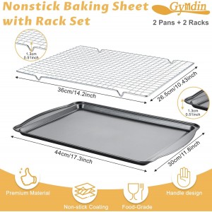Baking Sheet with Cooling Racks - Carbon Steel Cookie Sheets for Baking [2 Sheets + 2 Racks], Nonstick Baking Pans, Perfect for Baking, Roasting, and More, Size 17 x 11 x 0.5 Inches