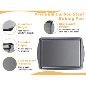 Baking Sheet with Cooling Racks - Carbon Steel Cookie Sheets for Baking [2 Sheets + 2 Racks], Nonstick Baking Pans, Perfect for Baking, Roasting, and More, Size 17 x 11 x 0.5 Inches