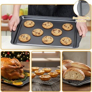 Baking Sheet with Cooling Racks - Carbon Steel Cookie Sheets for Baking [2 Sheets + 2 Racks], Nonstick Baking Pans, Perfect for Baking, Roasting, and More, Size 17 x 11 x 0.5 Inches