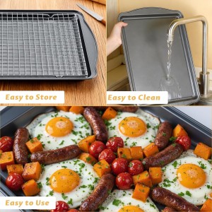 Baking Sheet with Cooling Racks - Carbon Steel Cookie Sheets for Baking [2 Sheets + 2 Racks], Nonstick Baking Pans, Perfect for Baking, Roasting, and More, Size 17 x 11 x 0.5 Inches