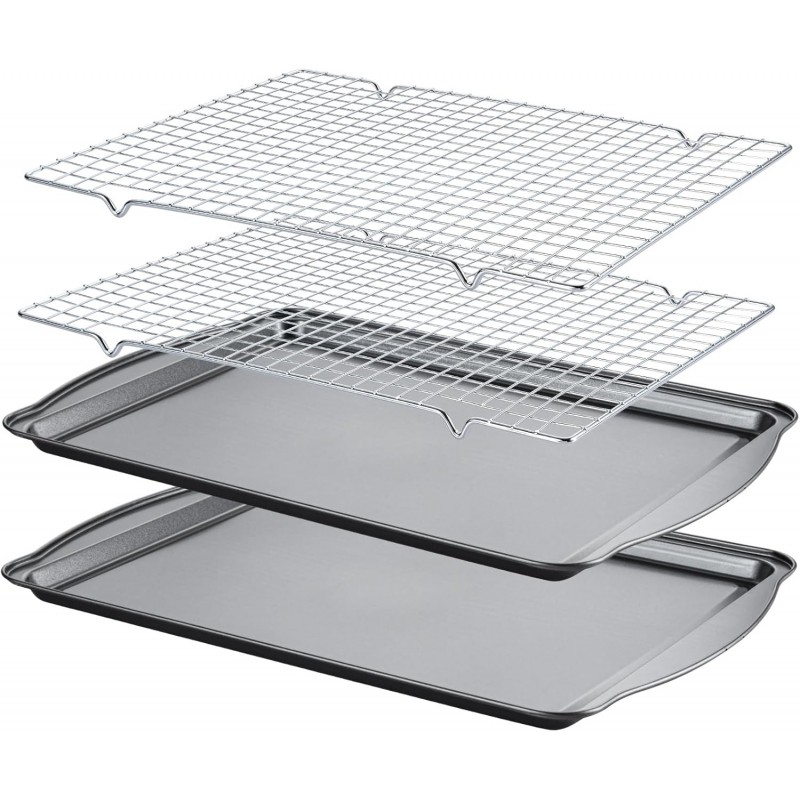 Baking Sheet with Cooling Racks - Carbon Steel Cookie Sheets for Baking [2 Sheets + 2 Racks], Nonstick Baking Pans, Perfect for Baking, Roasting, and More, Size 17 x 11 x 0.5 Inches