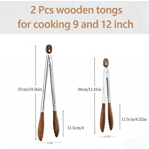 Wooden Tongs for Cooking Heat Resistant 2 Pcs 9 Inch 12 Inch Wooden Salad Tongs with Wood Tip for Serving Food Walnut Wood Kitchen Utensils for Toaster Home Chefs Gift Suitable for Non-stick Cookware