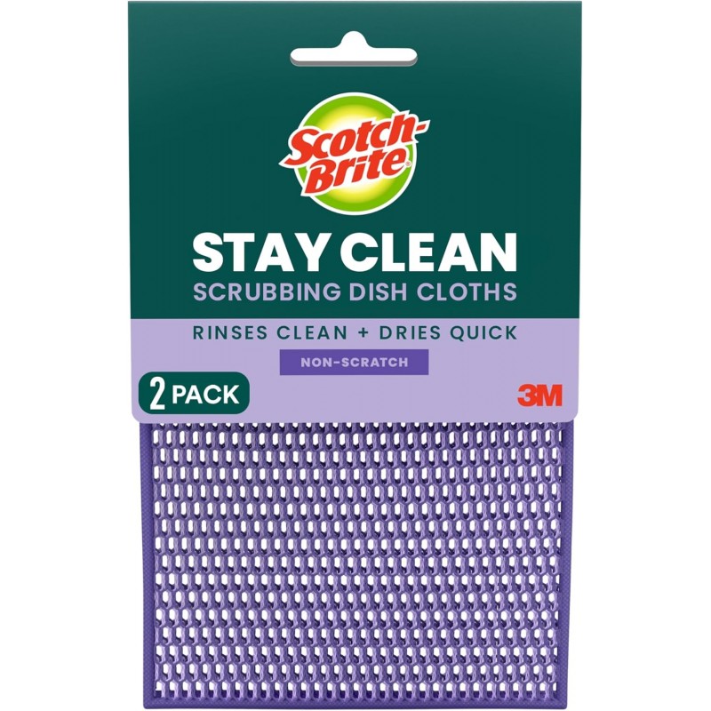 Scotch-Brite® Stay Clean Scrubbing Dish Cloths, Reusable and Long-Lasting Mesh Dish Rags That Dry Fast to Resist Odors, Scratch-Free Scrubber Wipes That are Safe on All Surfaces, 2 Dish Towels