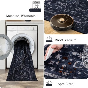 Kitchen Rug Sets of 3, Navy Boho Washable Non Slip Kitchen Mats for Floor Soft Runner Throw Rugs for Hallway Bathroom Laundry Front of Sink