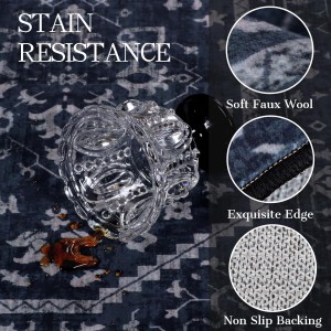 Kitchen Rug Sets of 3, Navy Boho Washable Non Slip Kitchen Mats for Floor Soft Runner Throw Rugs for Hallway Bathroom Laundry Front of Sink