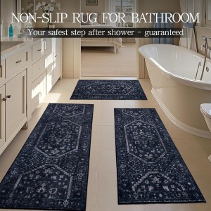 Kitchen Rug Sets of 3, Navy Boho Washable Non Slip Kitchen Mats for Floor Soft Runner Throw Rugs for Hallway Bathroom Laundry Front of Sink