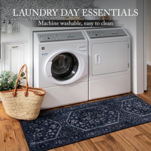 Kitchen Rug Sets of 3, Navy Boho Washable Non Slip Kitchen Mats for Floor Soft Runner Throw Rugs for Hallway Bathroom Laundry Front of Sink