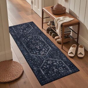 Kitchen Rug Sets of 3, Navy Boho Washable Non Slip Kitchen Mats for Floor Soft Runner Throw Rugs for Hallway Bathroom Laundry Front of Sink