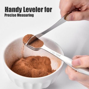 18/8 Stainless Steel Measuring Spoons: Doosu Heavy Duty Rectangular Spoon Square Teaspoon Tablespoon Scoop with Slim Long Handle in Narrow Spice Jar for Kitchen Baking Cooking (Set of 8 with Leveler)