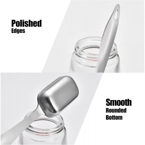 18/8 Stainless Steel Measuring Spoons: Doosu Heavy Duty Rectangular Spoon Square Teaspoon Tablespoon Scoop with Slim Long Handle in Narrow Spice Jar for Kitchen Baking Cooking (Set of 8 with Leveler)