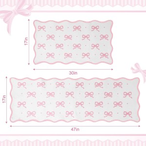 Tinideya Pink Bow Kitchen Rug Mat Set of 2 Scalloped Cute Non Slip Short Plush Kitchen Rug Coquette Aesthetic Room Decor Preppy Carpet Mat for Office Floor Sink Laundry 17